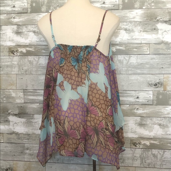 ❤️ (3/$15) Sz M Fire LA Sheer Butterfly Tank Top Blouse - Picture 3 of 6